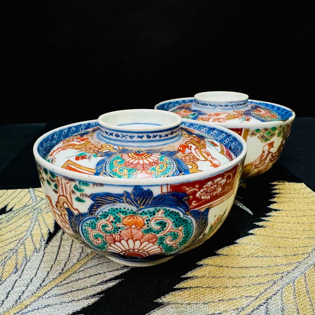 古伊万里冨貴長春染錦手唐花草見込み吳須人物蕎麦猪口そば猪口5客江戸期