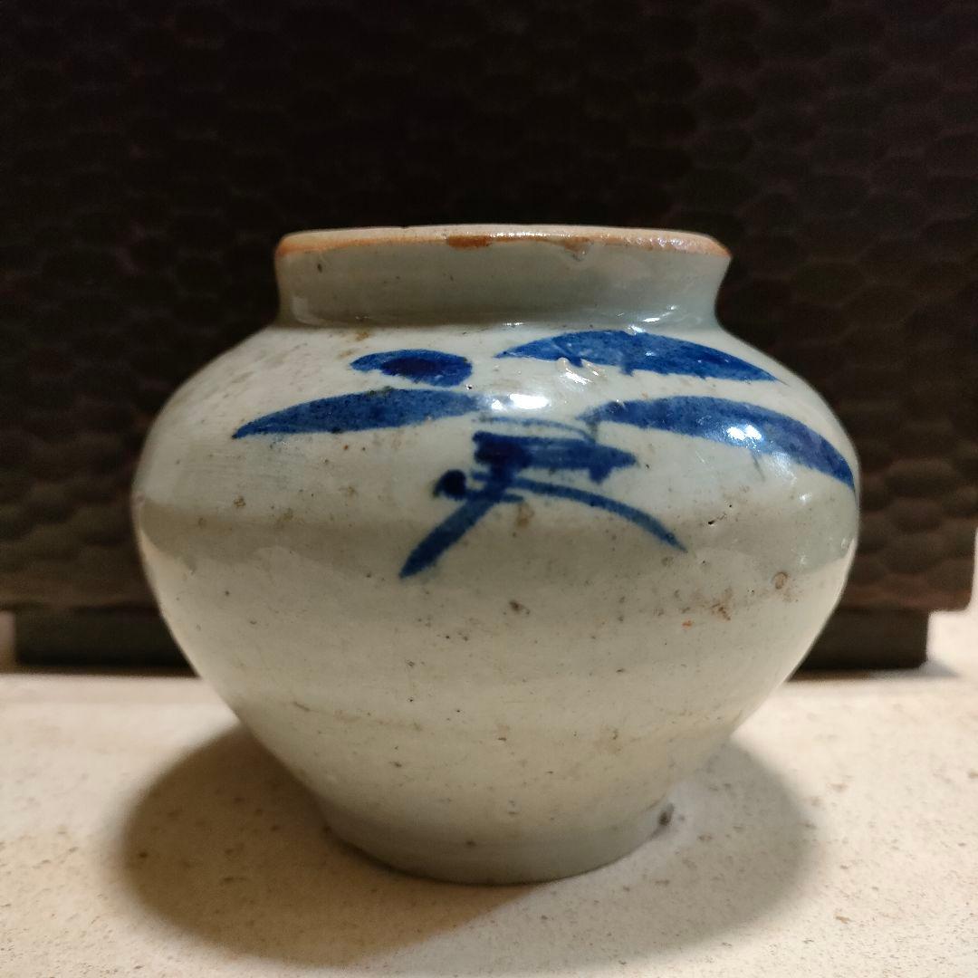 李朝　小壺　染付　朝鮮美術　時代物　骨董アンティーク
