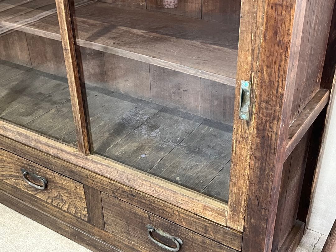 sasasa様専用」昭和初期 店舗什器 木製キャビネット ガラス戸棚 水屋箪笥