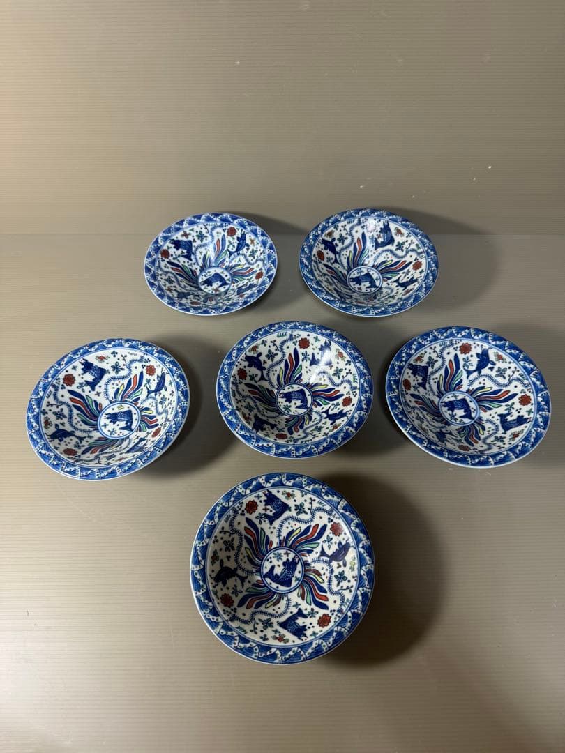 2368  中国骨董　大明萬暦年製銘4客　大明嘉靖年製銘2客　鯉文　鉢　合計6客 2368 中国骨董 大明萬暦年製銘4客 大明嘉靖年製銘2