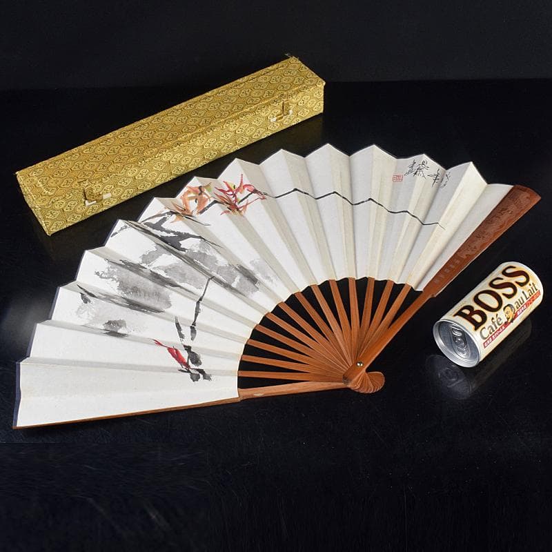 中国　雲溪竹人刻親骨　水墨画　漢詩花図　扇子　M　R8853 中国 雲溪竹人刻親骨 水墨画 漢詩花図 扇子 M R8853 中国 雲溪竹人刻