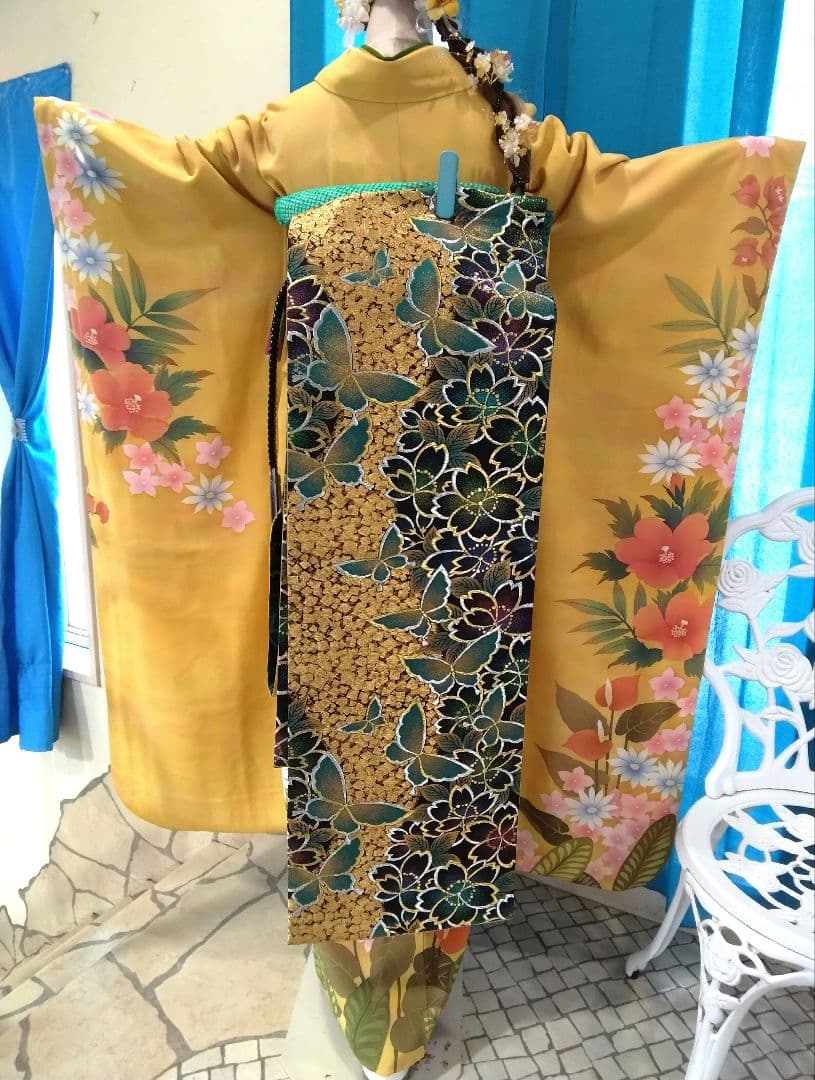 専用】振袖フルセット、正絹、重ね衿帯揚げ帯締め、西陣袋帯襦袢、落款