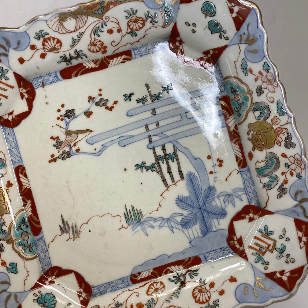 古伊万里　染錦大皿　三ツ組　共箱　タニト　東さ7-0327①