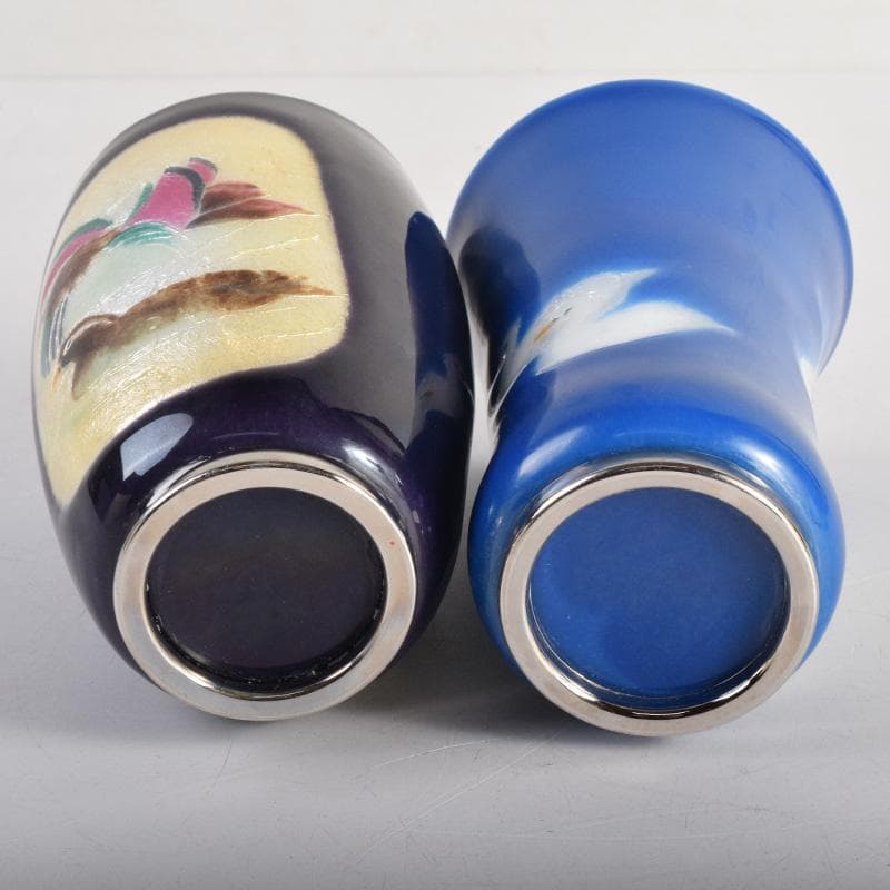 七宝焼　双鳥図　コップ　ビアグラス　2点　箱付　V　8278