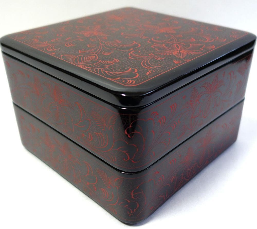 輪島塗 未使用 沈金 桐文様 二段重箱