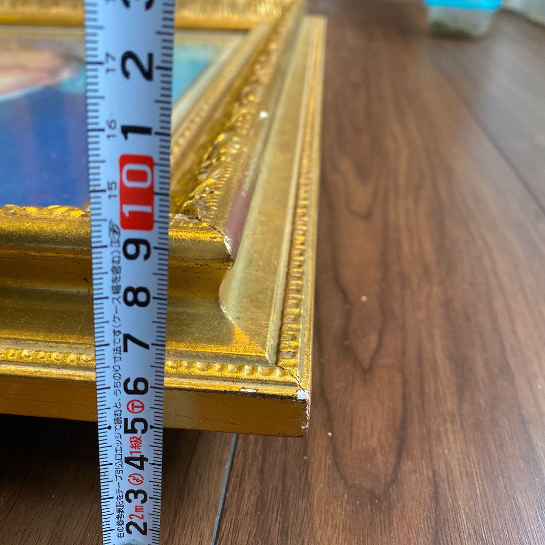 アンティーク木製大型額縁 F8 ゴールド塗装 高級感　表面ガラス 油絵込B4