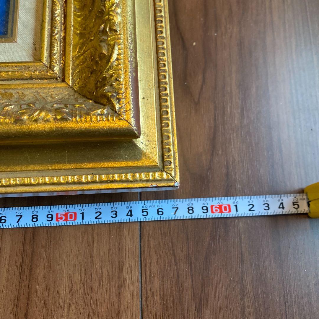アンティーク木製大型額縁 F8 ゴールド塗装 高級感　表面ガラス 油絵込B4