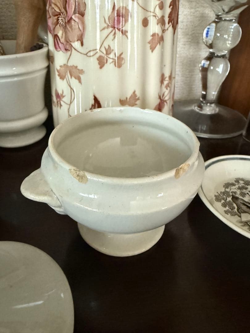 スーピエール ディネット！ホワイト蓋付きボウル アンティーク