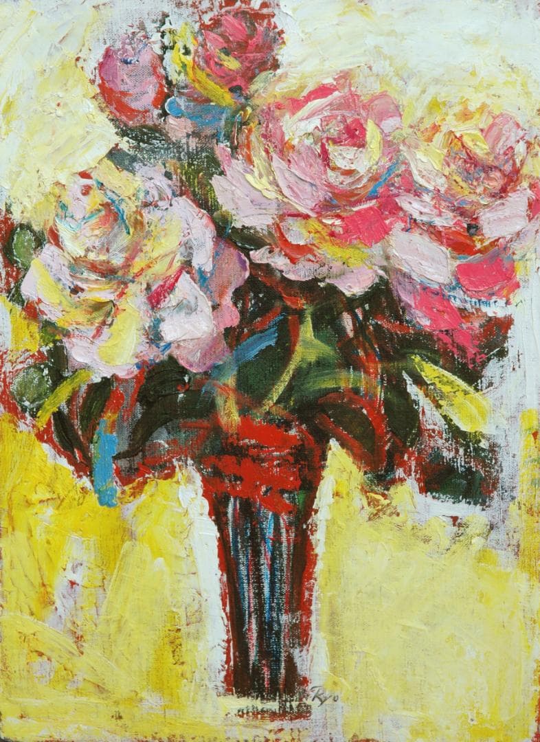 油絵 F4-070202 花（ばら）