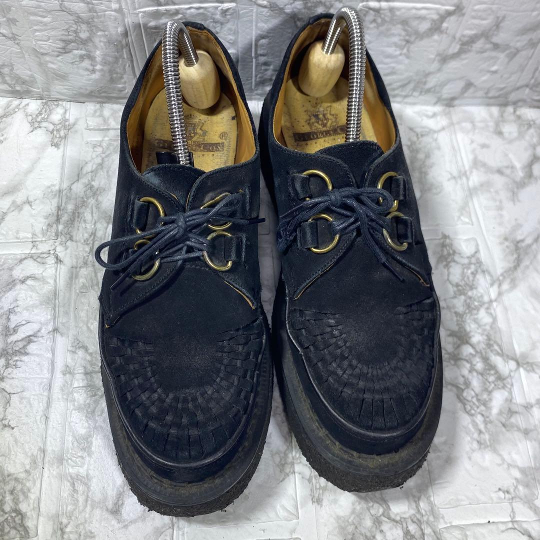 【E COX】スウェード　ラバーソール　黒　厚底 モカシン　アミアミ