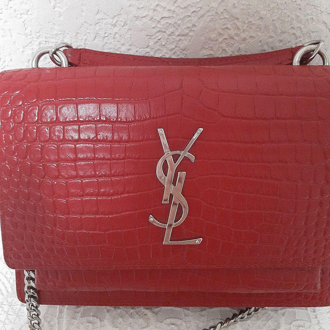 YSL サンローラン 赤 ショルダーバッグ クロコダイル