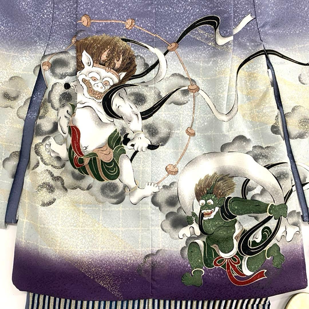 I*U様 袴セット10点セット 男の子 七五三 3歳 記念 和装 風神雷神 紫