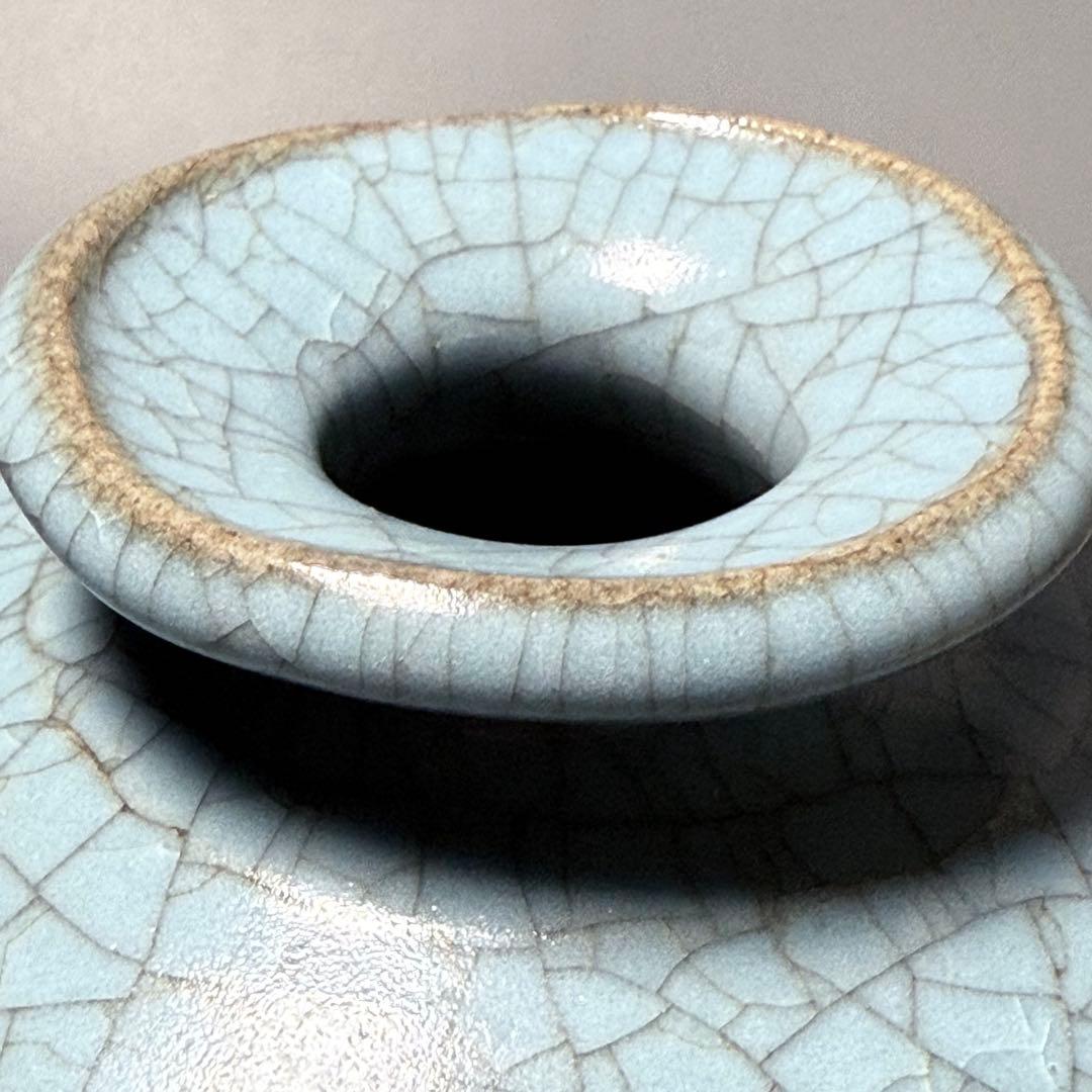 国重要無形文化財指定　中島宏　青磁耳付花生　高さ21cm　美しい貫入　共箱布　栞