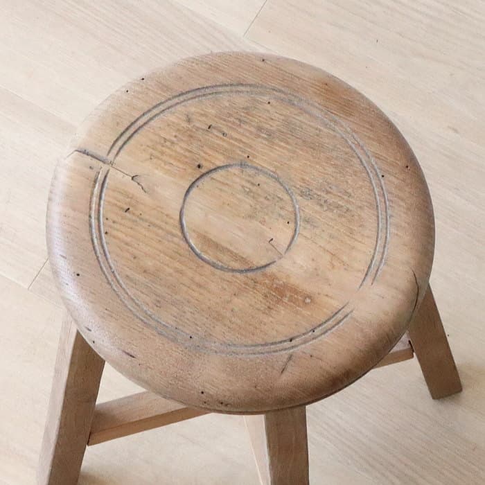 Cアンティーク 木製 無塗装 無垢材 丸スツール 古家具 ナラ ブナ
