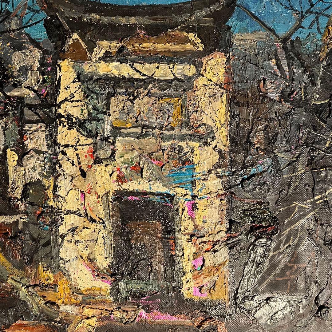 ☆真作☆ 文勝(ウンシュン) 門 油絵 額付き 貴重作品 ☆真作