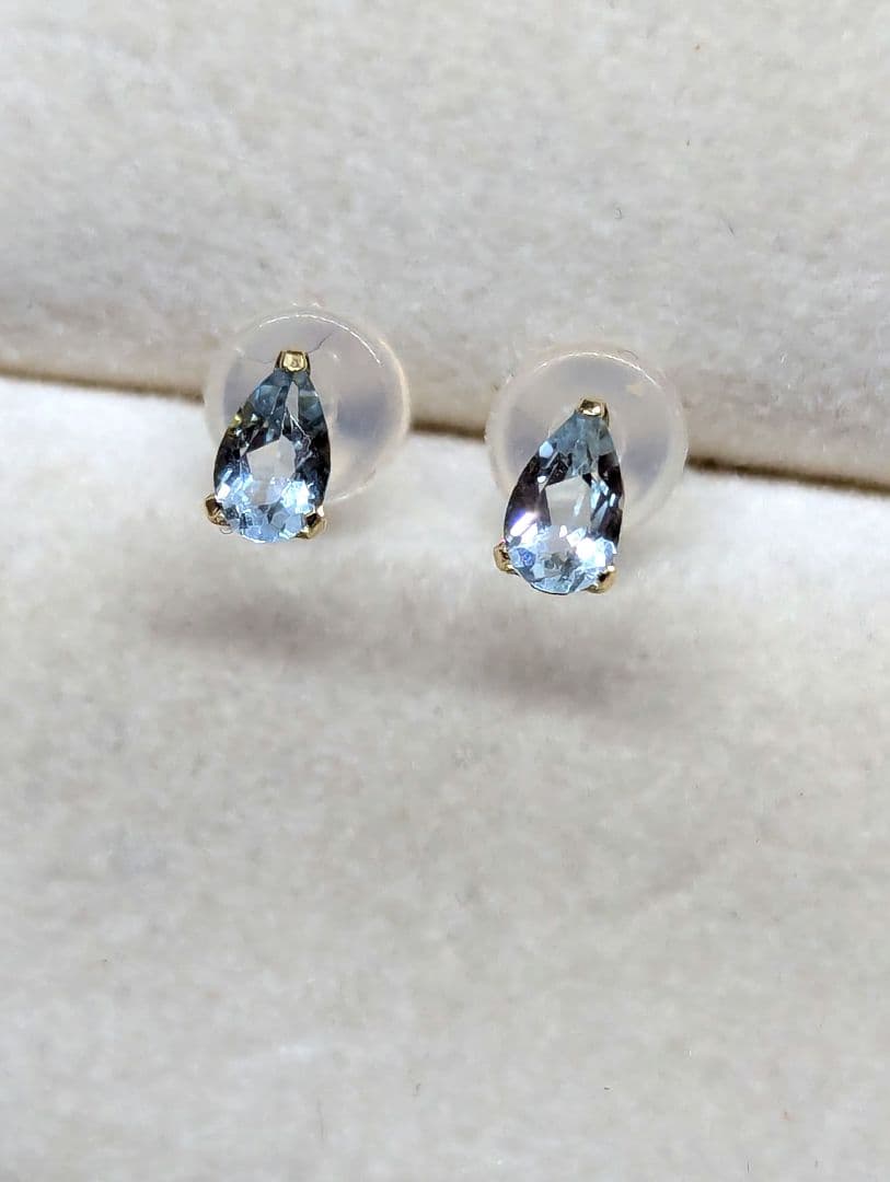 新年Sale！K18YG 天然 アクアマリンピアス 0.40ct