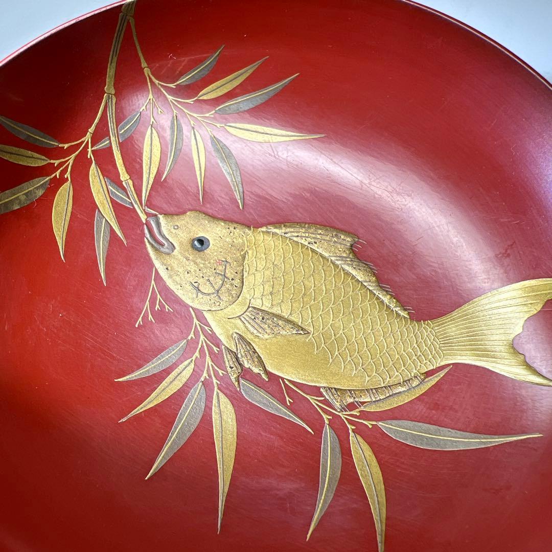 上手　盛蒔絵鯛盃一対　木箱付　直径約9㎝　東Y7-1125☆2F