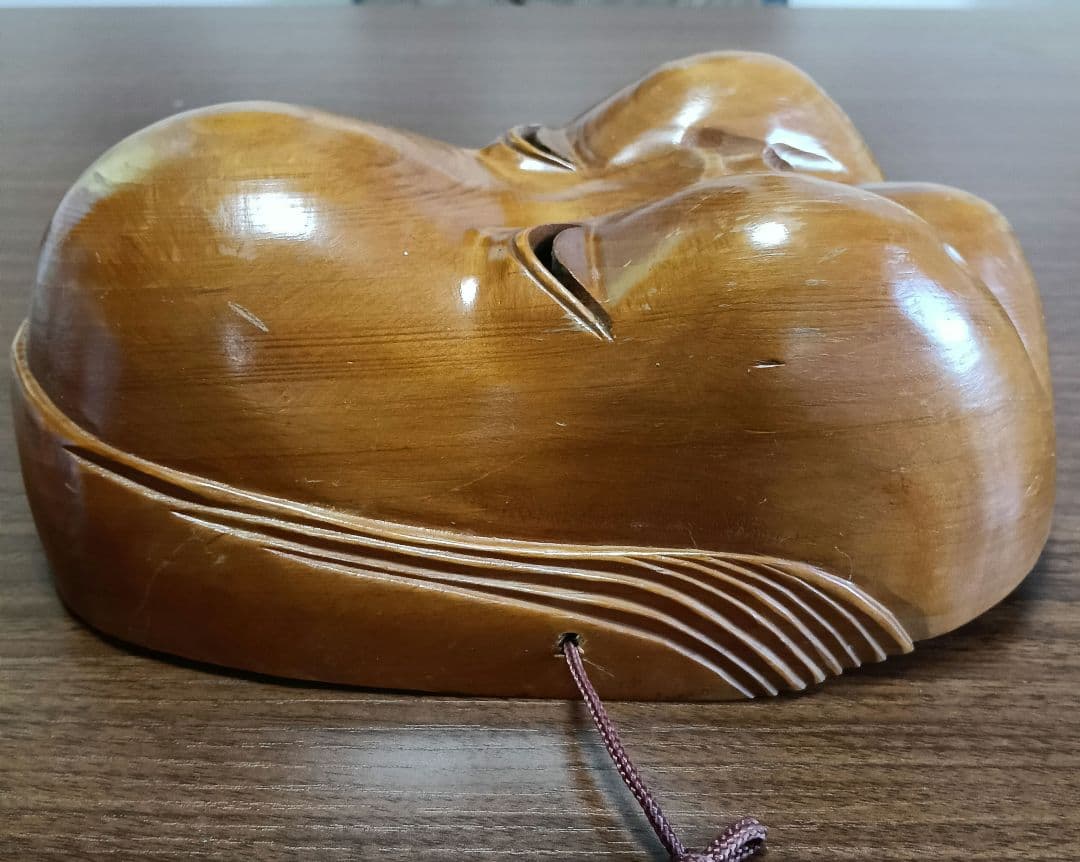 骨董 木製面 おかめ 縁起物 手掘り 木彫り 壁掛け お面 B 2025年最新