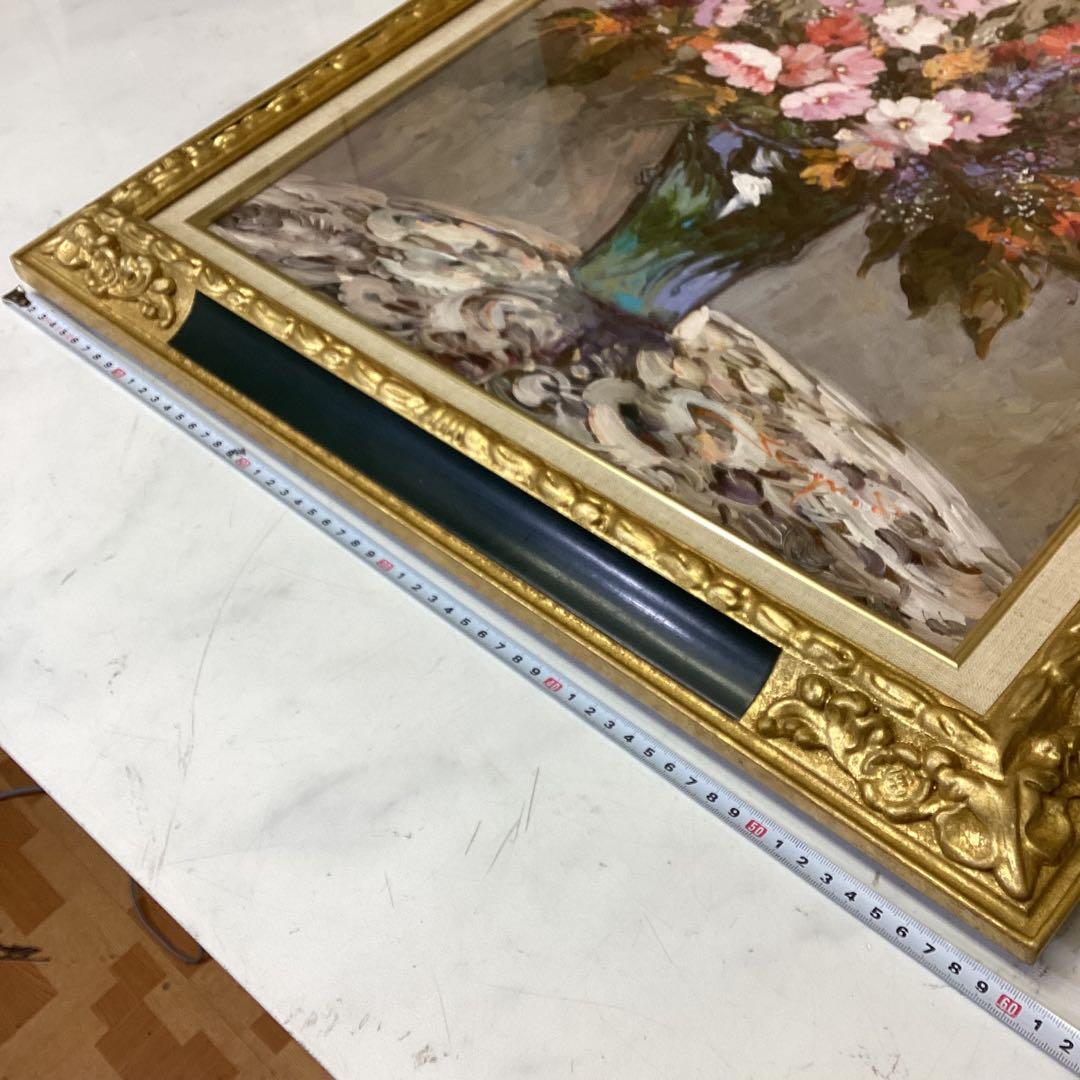 絵画　油絵　花瓶　花　額入　華やか　ゴージャス　インテリア　アート　c-92