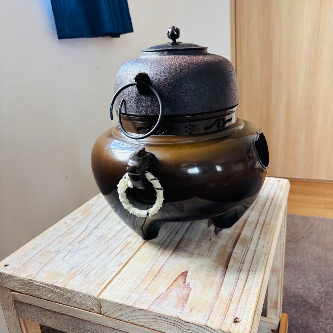 美品 人間国宝 高橋敬典 茶釜 唐津鬼面風炉 香峰 茶道具 風炉釜 茶の湯