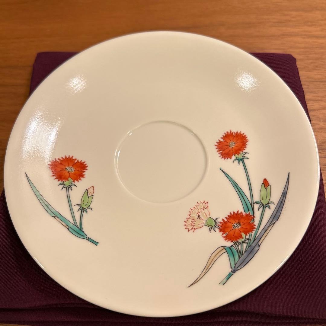 人間国宝 十四代 柿右衛門 本人作 濁手 撫子文 珈琲碗 カップ&ソーサー