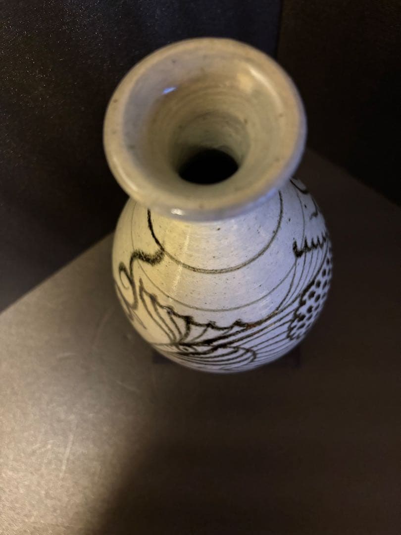 絵刷毛目魚文徳利 鶏龍山遊魚文酒瓶　鉄絵徳利　花瓶　花入　李朝