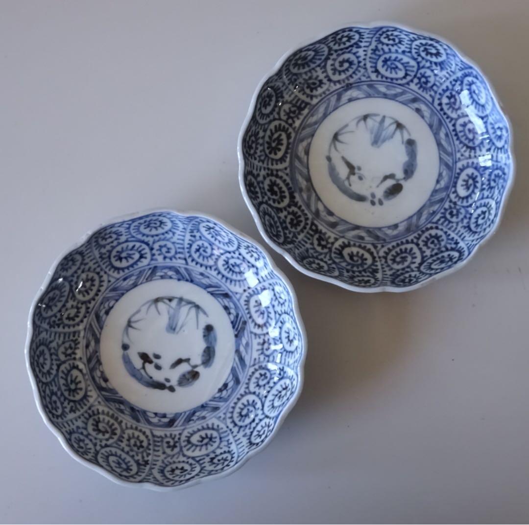 江戸時代 後期 古伊万里 松竹梅 蛸唐草文 膾皿 2客 なます皿 向付 取皿