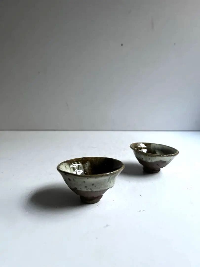 879 田中佐次郎 山瀬窯 朝鮮唐津盃 2客 ぐい呑 唐津焼 酒器 未使用