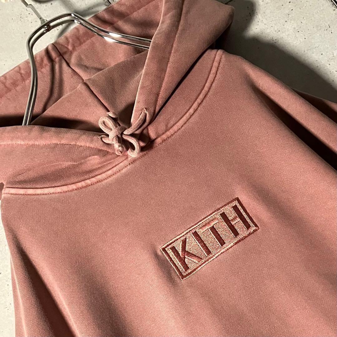 【鬼レア】KITHキス☆刺繍ボックスロゴ スウェットパーカーLウォッシュ加工