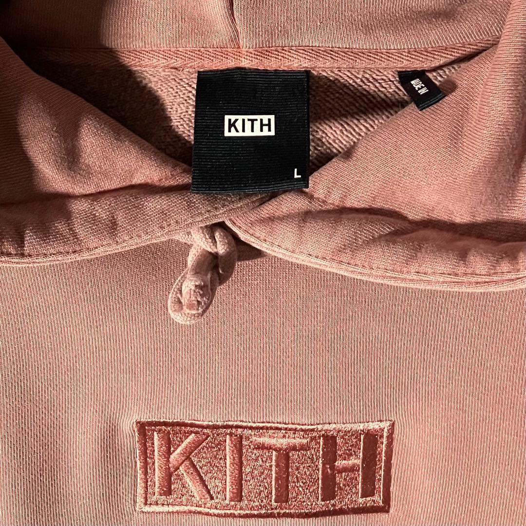 【鬼レア】KITHキス☆刺繍ボックスロゴ スウェットパーカーLウォッシュ加工