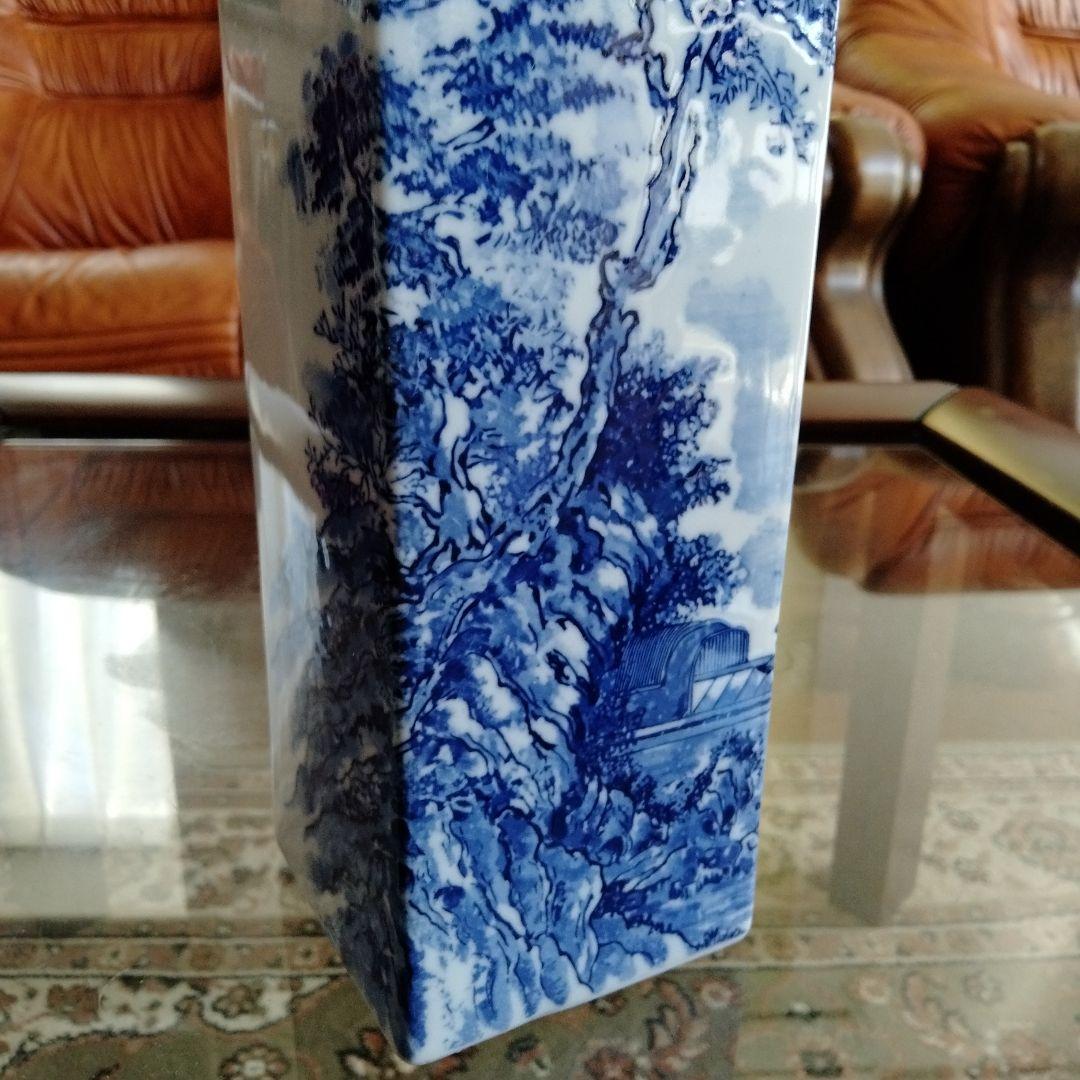 中国文房具骨董七十年前旧蔵【染付青花大方瓶 陶芸筆筒、