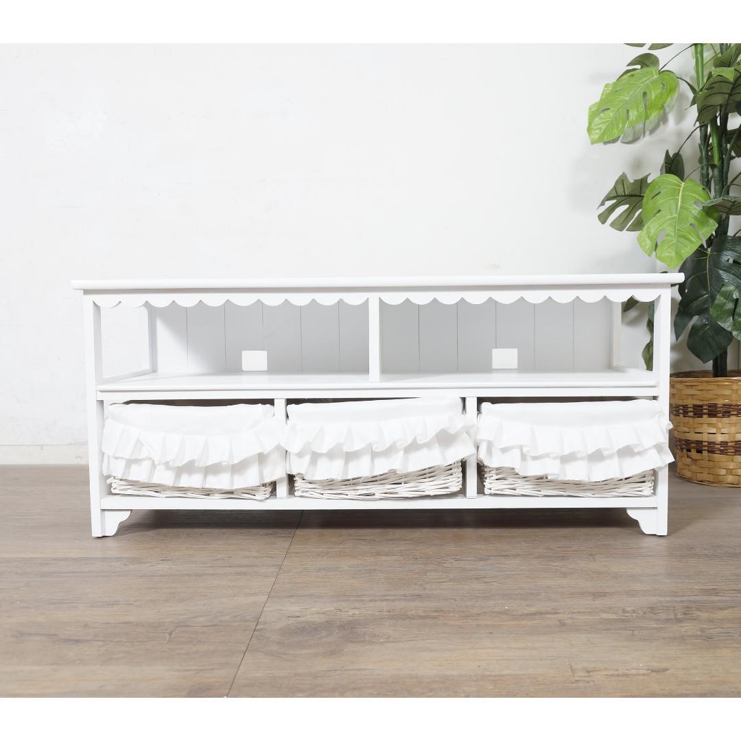新品】フリル付きバスケット テレビ台 ガーリー ロマンティック