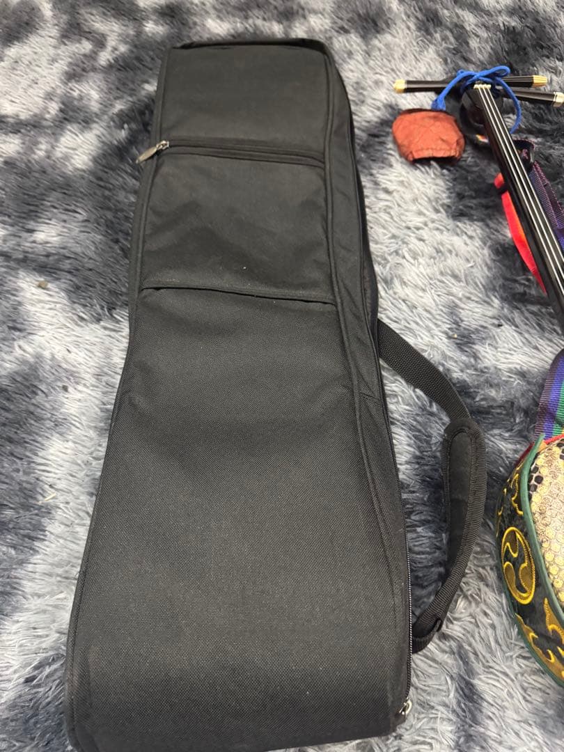 【極美品】沖縄 三線 本蛇革 強化張り 黒塗り棹 蛇皮 ケース 爪 調子笛