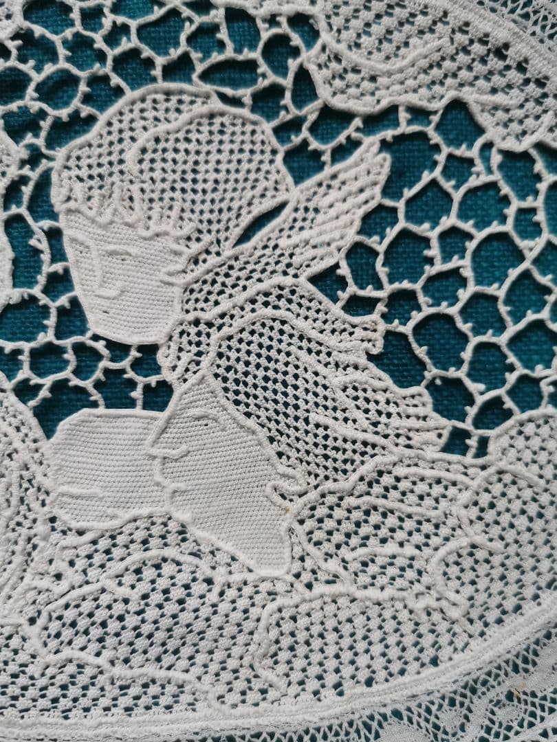 アンティーク ポワンドヴェニス 5人の天使のニードルワーク 手刺繍