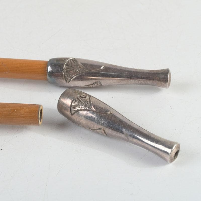 田中 野夫　木村清五郎作　純銀刻印　南鐐火煙管　一双　共箱　V　9237