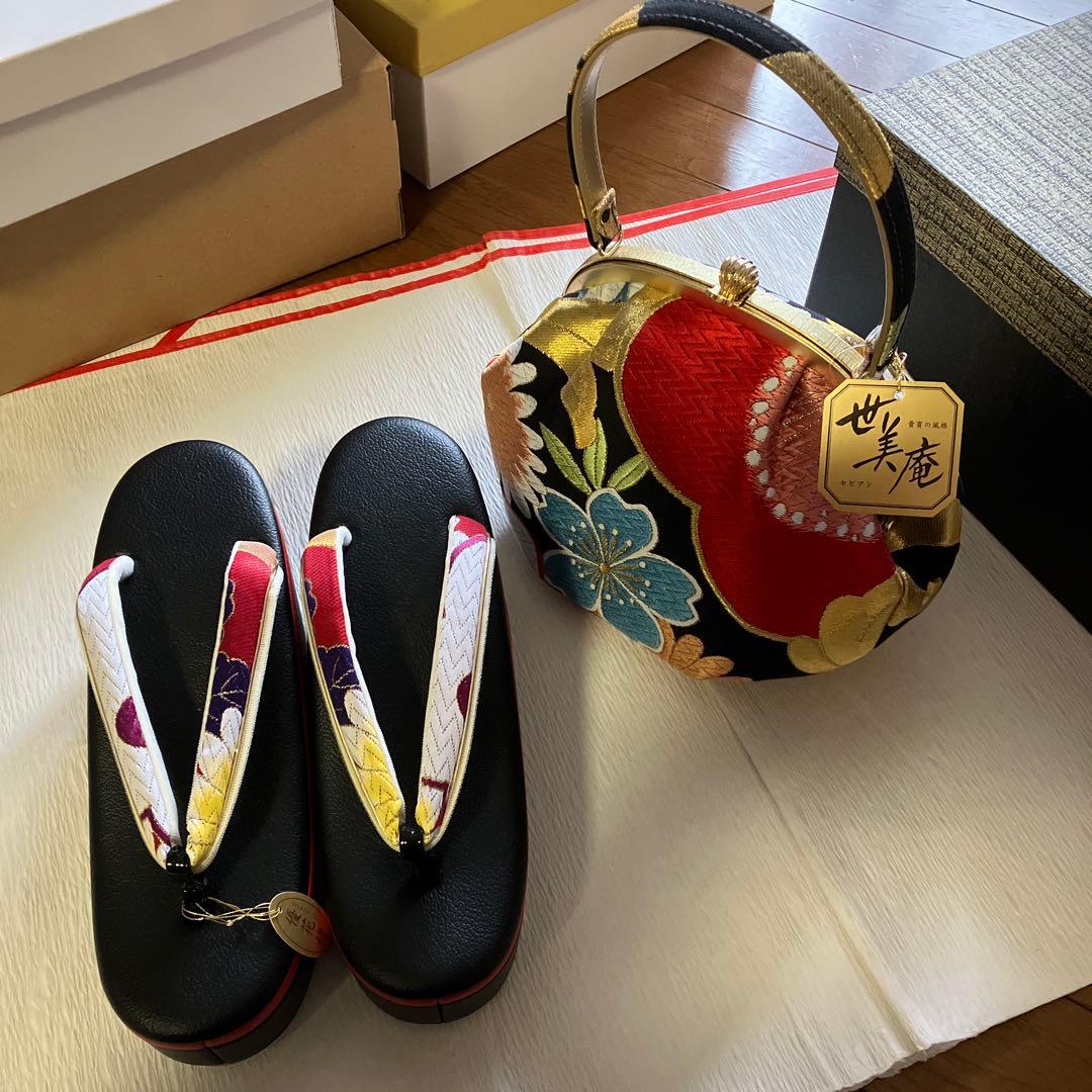 ☆めめ☆　新品未使用　世美庵　成人式　和装用バッグと草履セット　Ｌサイズ