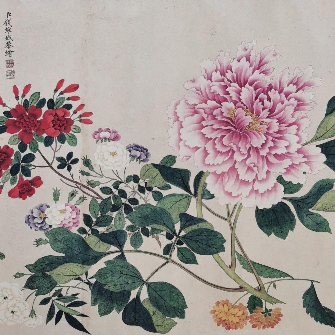 大型長巻 钱维城 万有同春 花鳥図 中国絵画 掛け軸 巻物 和室・床の間・玄関