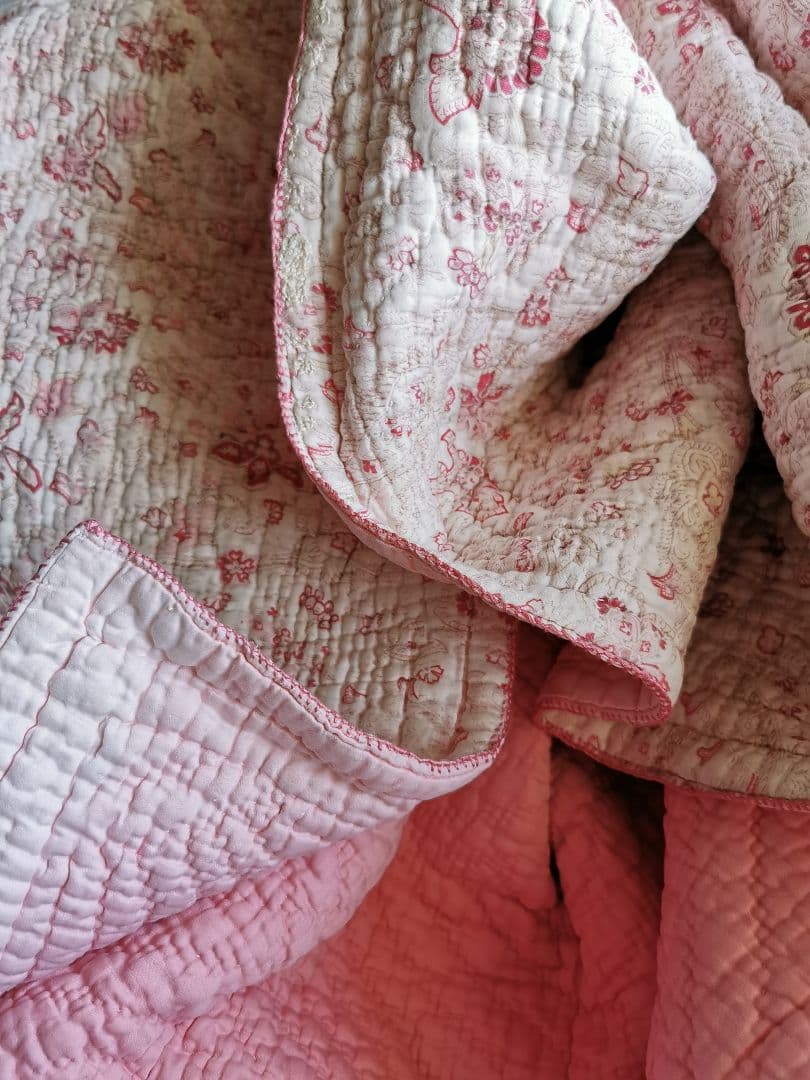 アンティーク英国 ウェールズ/ダーラムキルト 花更紗ペイズリー ハンド