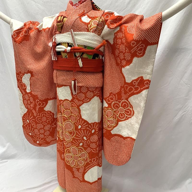 512ag65□七五三 七歳 女児 着物&袋帯 金駒刺繍 絞染め□状態良好