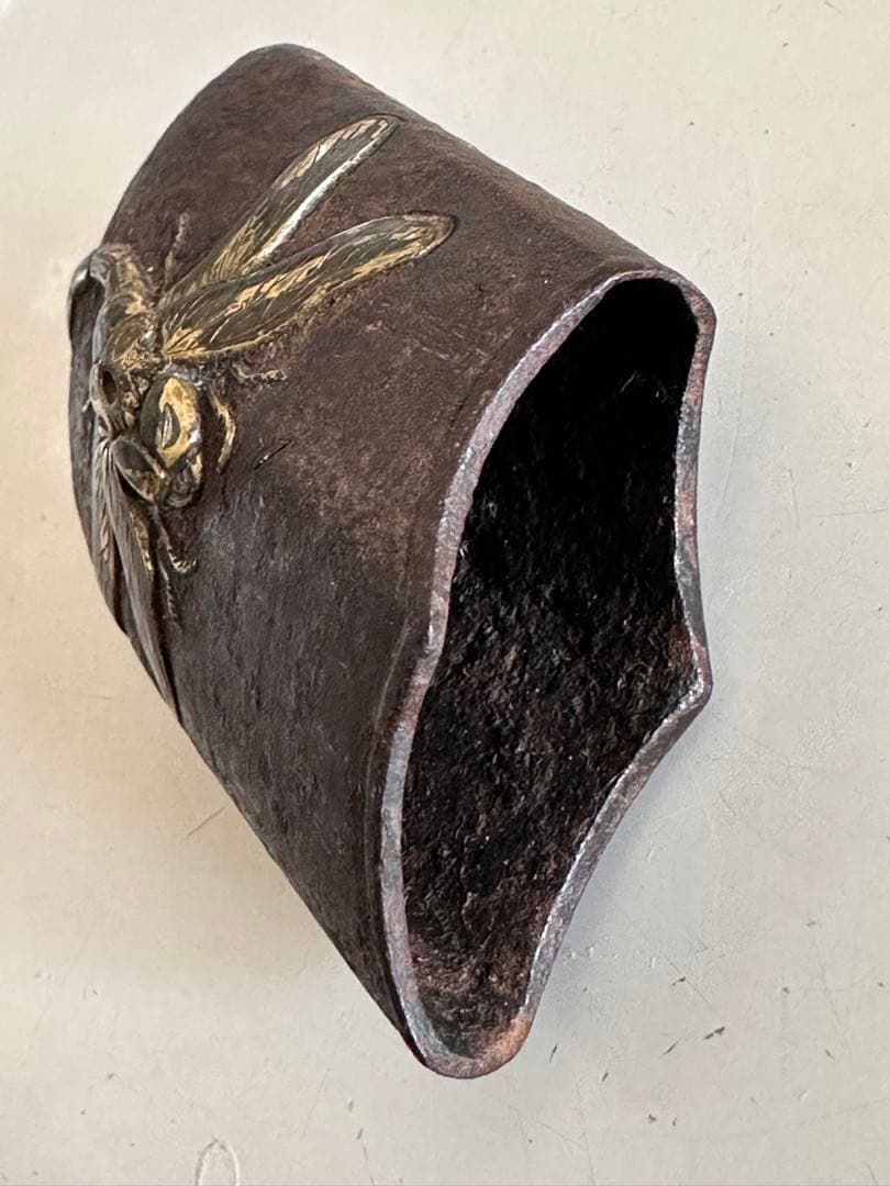 鉄地　象嵌色絵【蜻蛉の図】 鐺 こじり 江戸期　極上勝虫図　鉄地鐺 2576