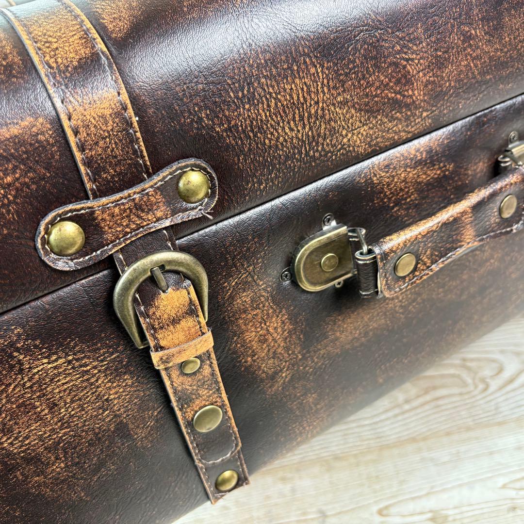 アンティーク調トランク型収納ケース付きレザーベンチスツール木製足オットマン椅子