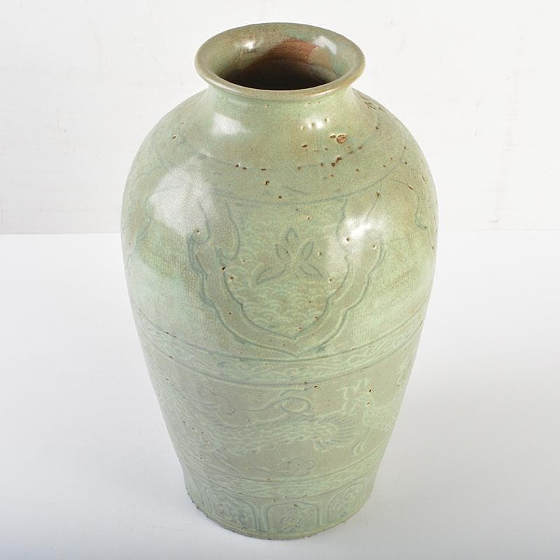 朝鮮美術　李朝　高麗青磁　象嵌龍文瓶　M　R7353B