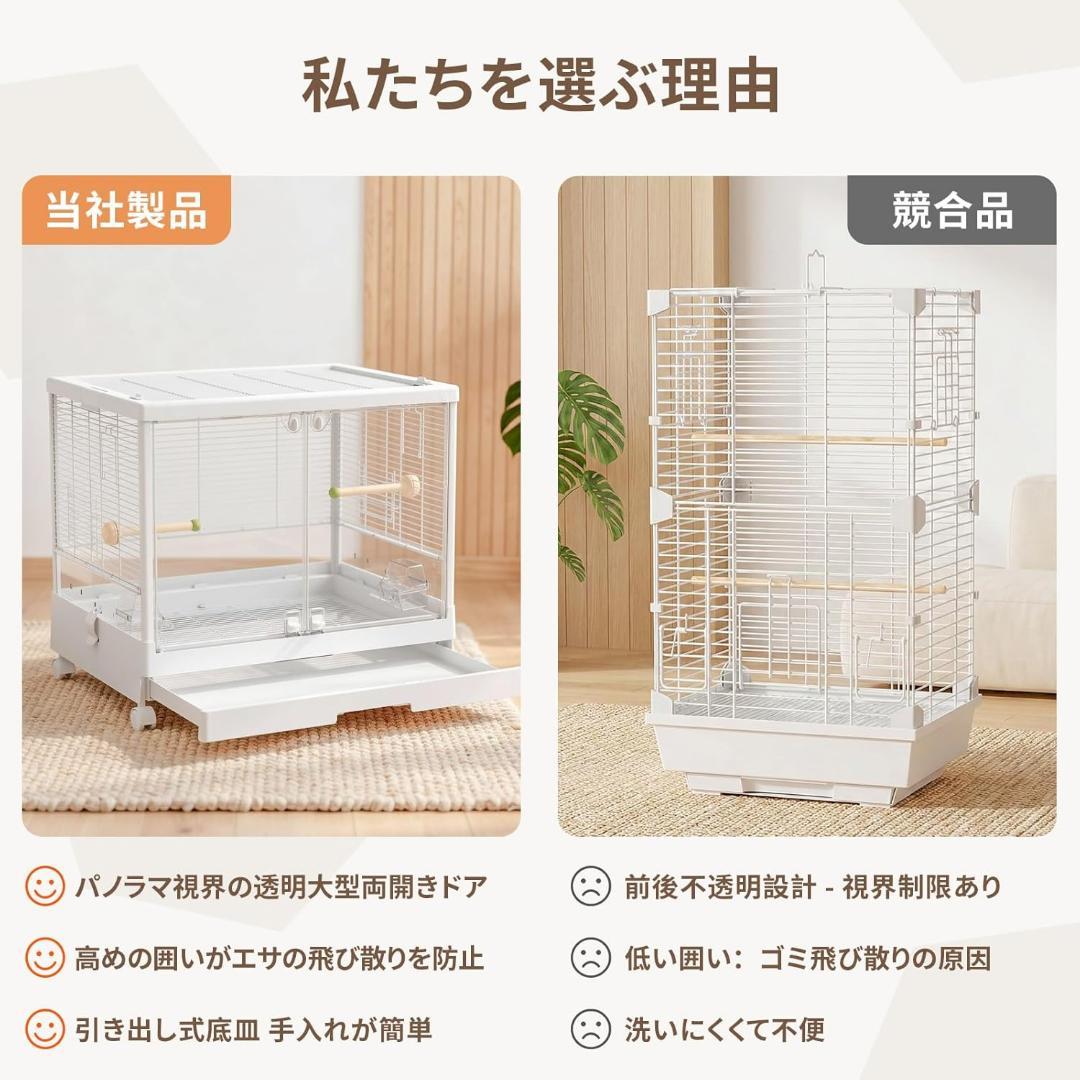 新品・未使用】鳥かご バードケージ 大型 アルミ合金柱 餌飛散防止