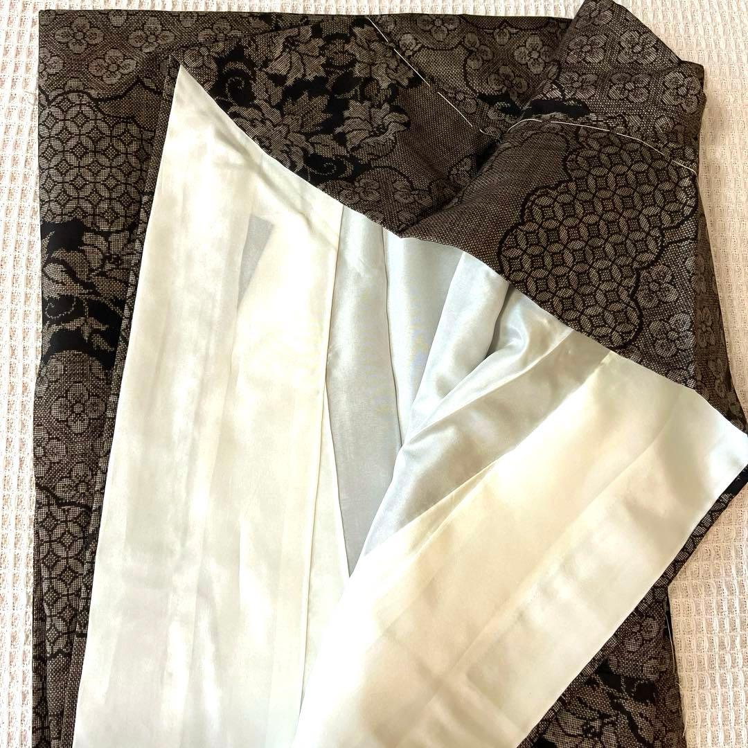 本場奄美大島紬 古代染泥染 雲取り 焦げ茶ブラック 証紙有り しつけ付き