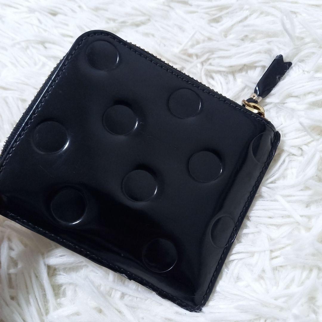 ●良品●　コムデギャルソン　ポルカドット　エンボス　エナメル　L字　財布　黒