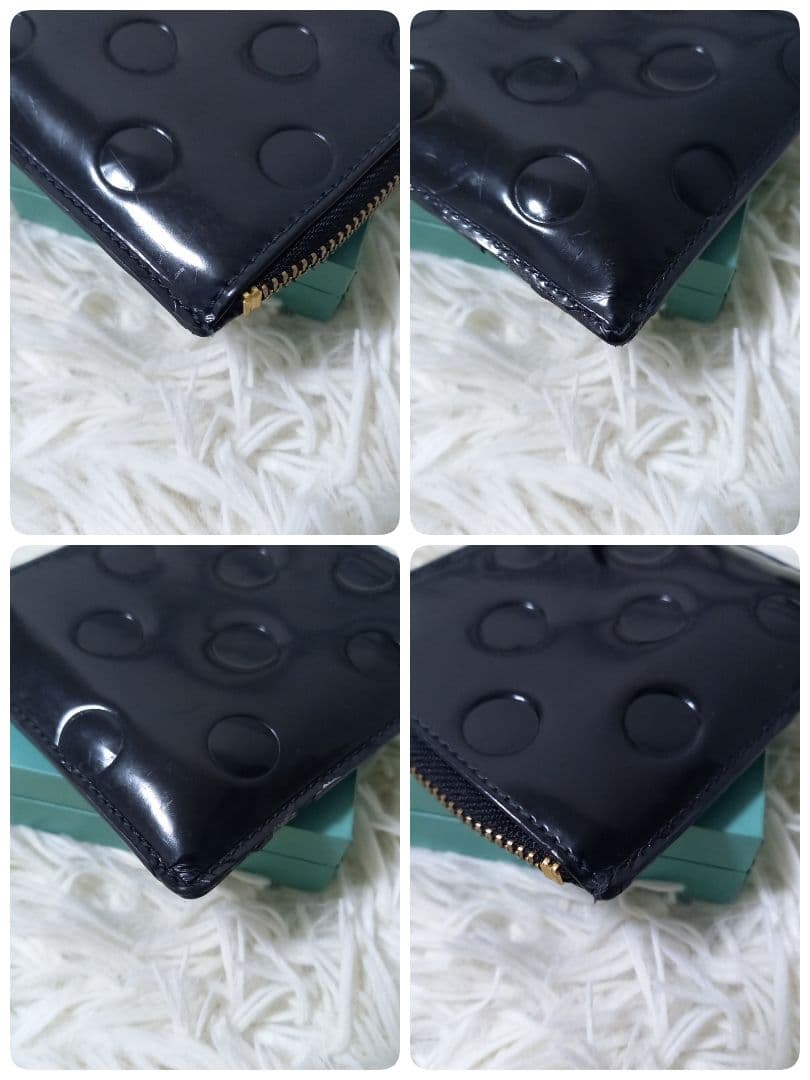 ●良品●　コムデギャルソン　ポルカドット　エンボス　エナメル　L字　財布　黒