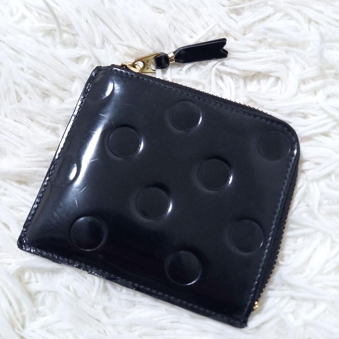 ●良品●　コムデギャルソン　ポルカドット　エンボス　エナメル　L字　財布　黒