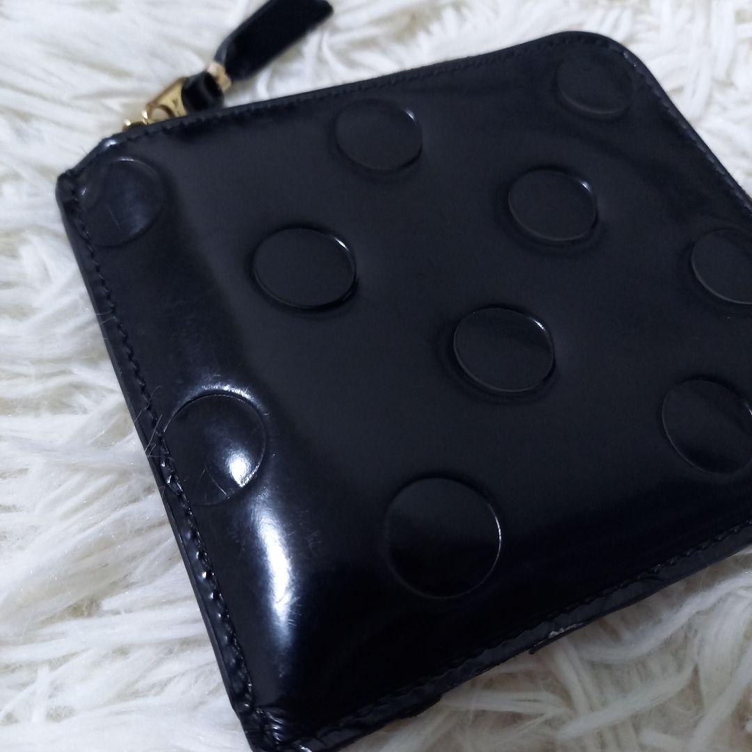 ●良品●　コムデギャルソン　ポルカドット　エンボス　エナメル　L字　財布　黒