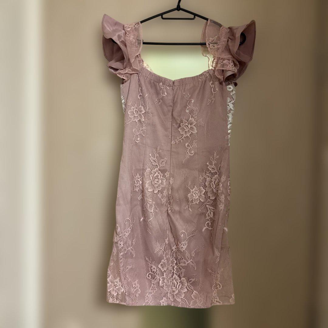 ROBE de FLEURS ピンク レースドレス フリル袖 Sサイズ