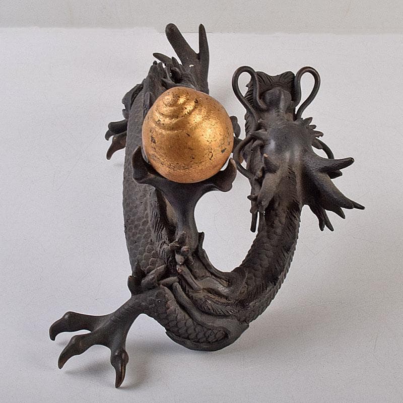 ヤマ　時代金工　古銅　輝銘　宝珠龍　置物　約3.9㎏　F　R9062B